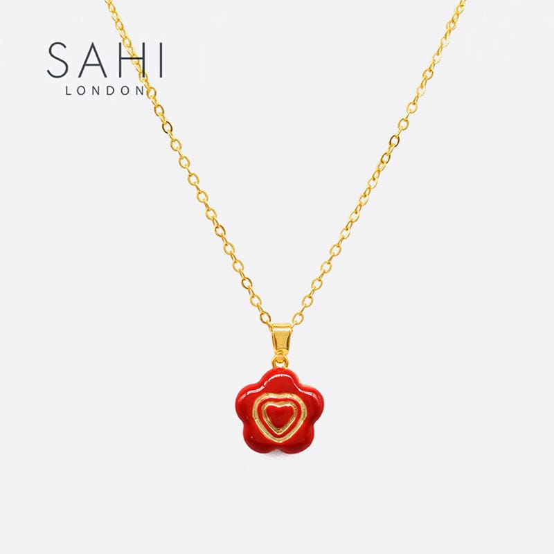 Little Red Flower Saffron Pendant Necklace