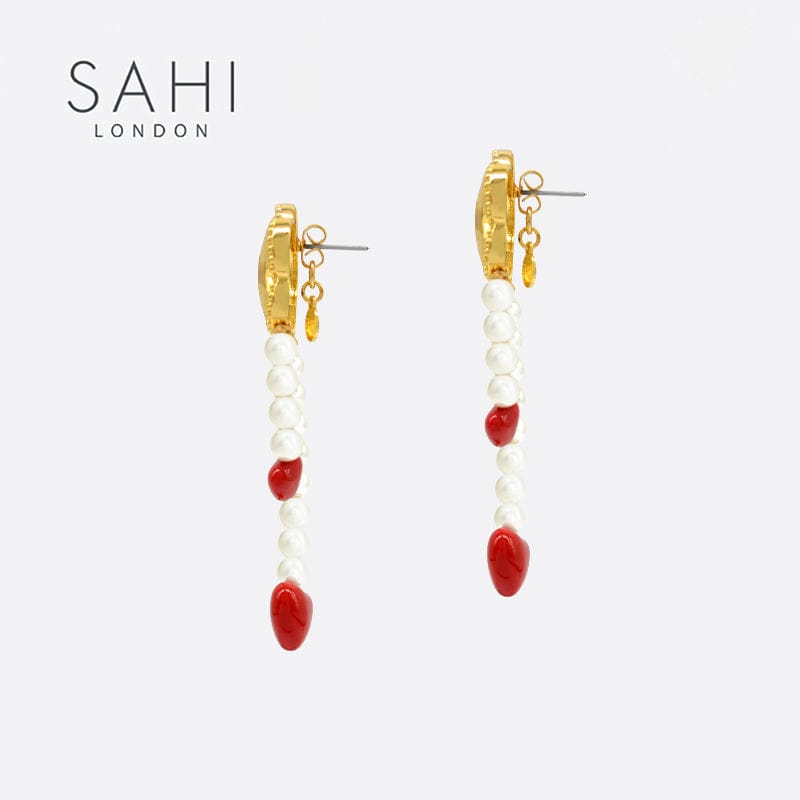 Little Red Flower Red Heart Hoop Earrings Image3