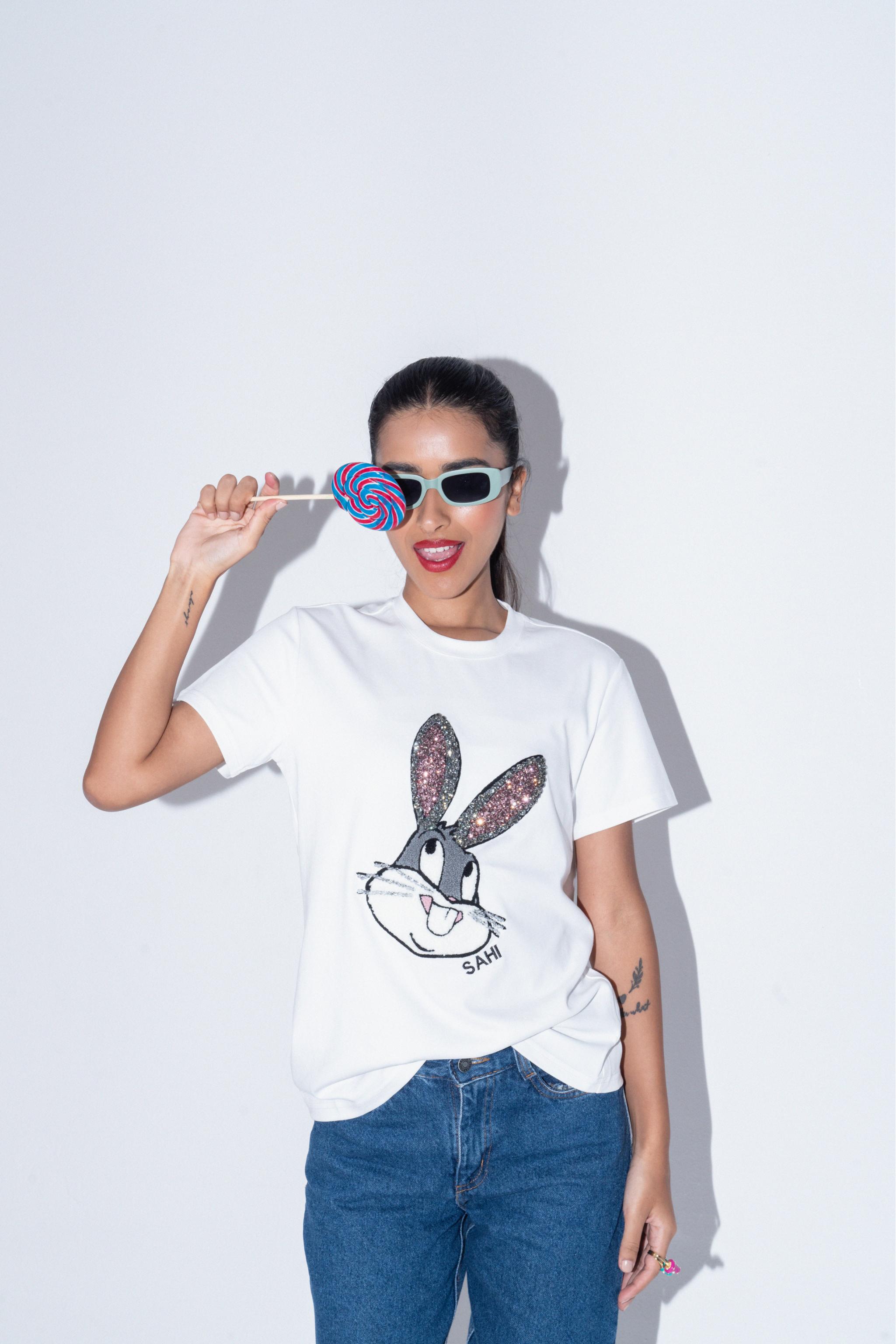 Sahi London “The Rabbit” Graphic Embroidered Women’s Cotton T-Shirt