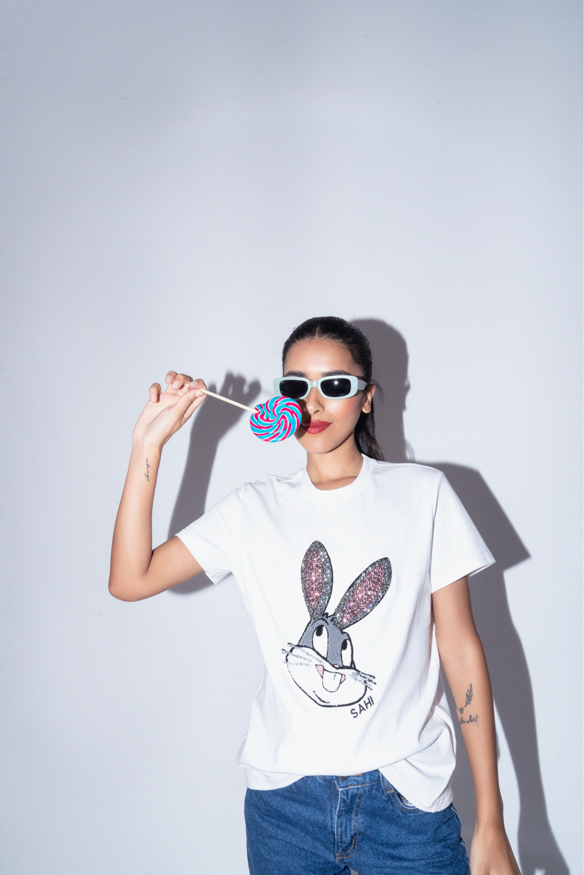 Sahi London “The Rabbit” Graphic Embroidered Women’s Cotton T-Shirt