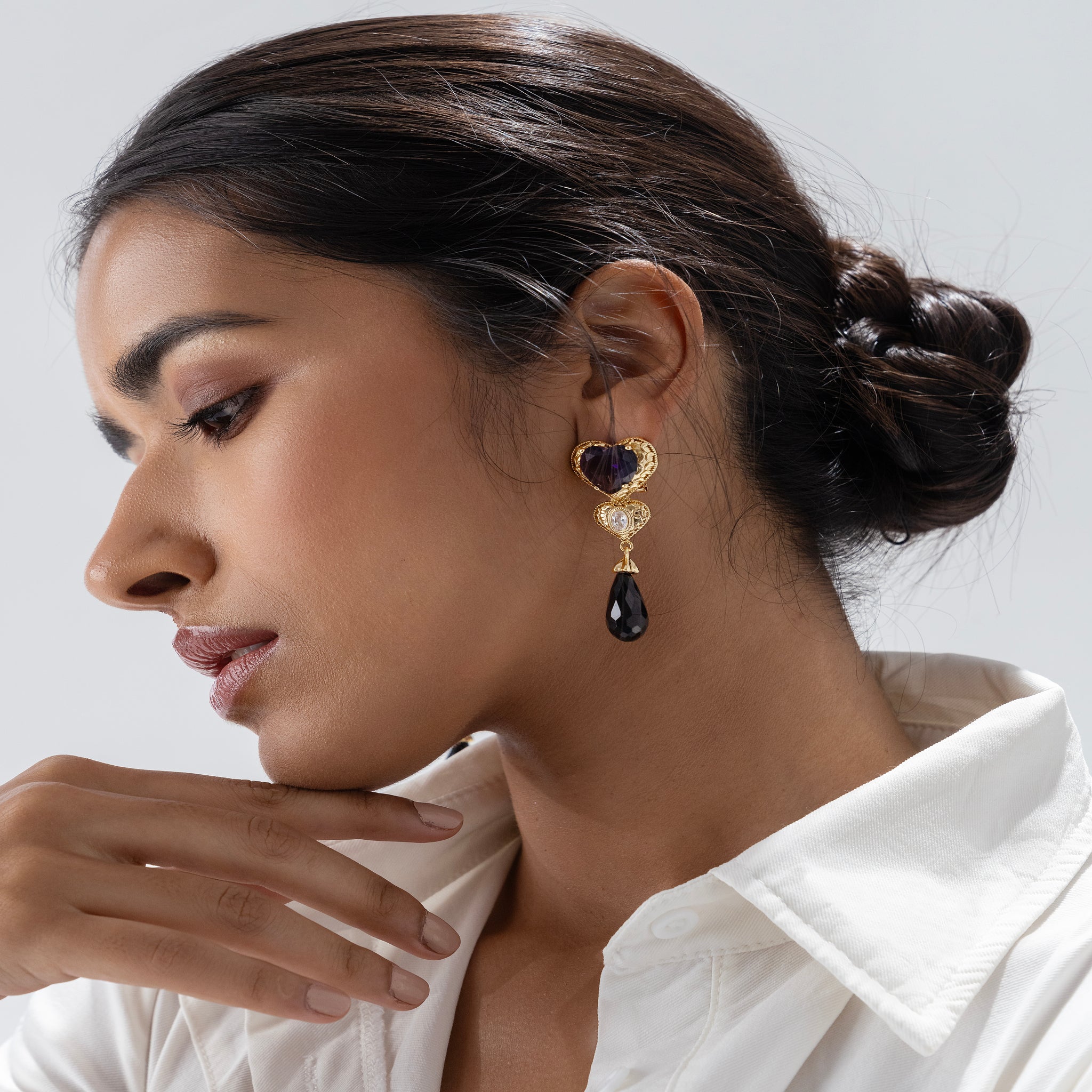 Sahi London Maroon Dangle Statement Earring with Pearl