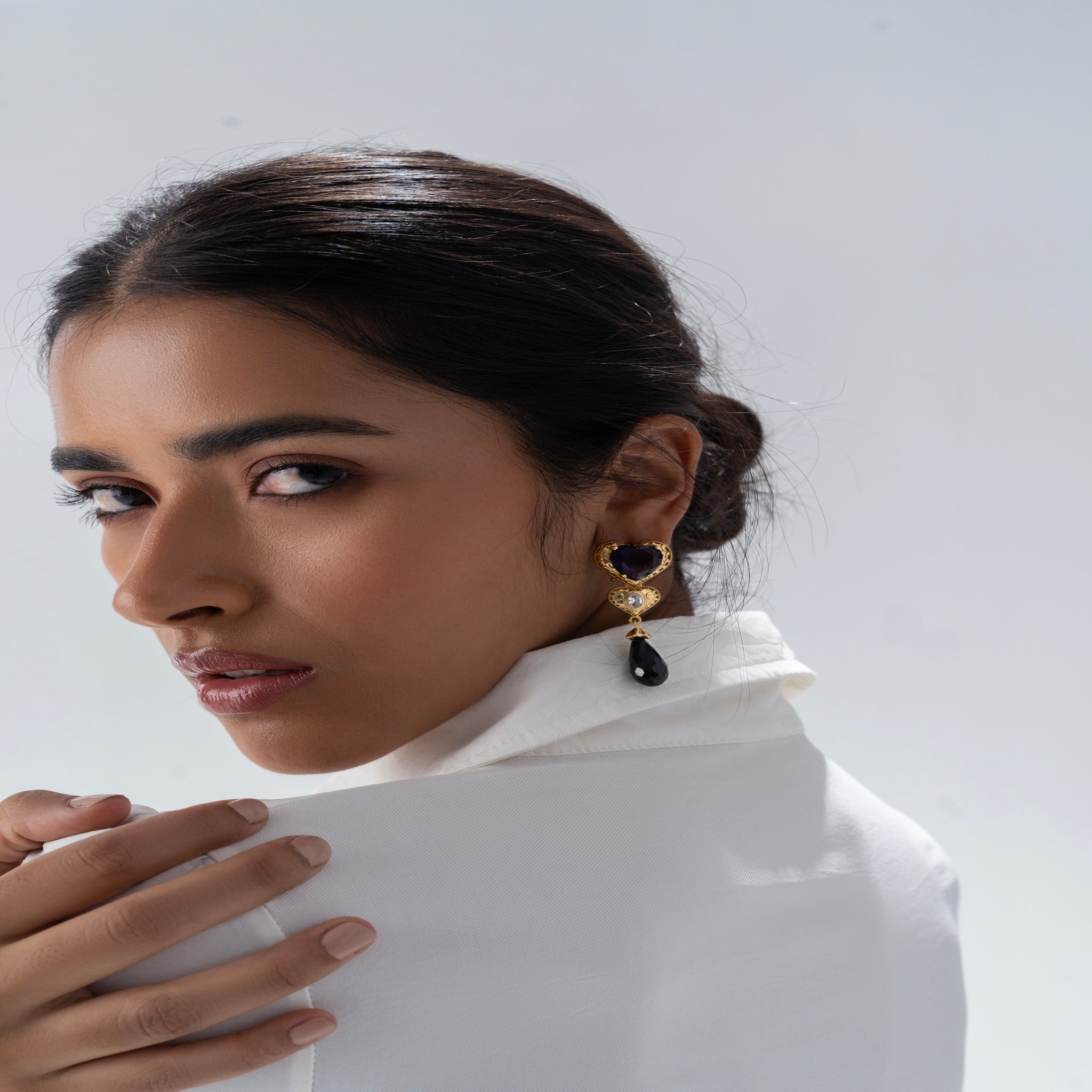 Sahi London Maroon Dangle Statement Earring with Pearl