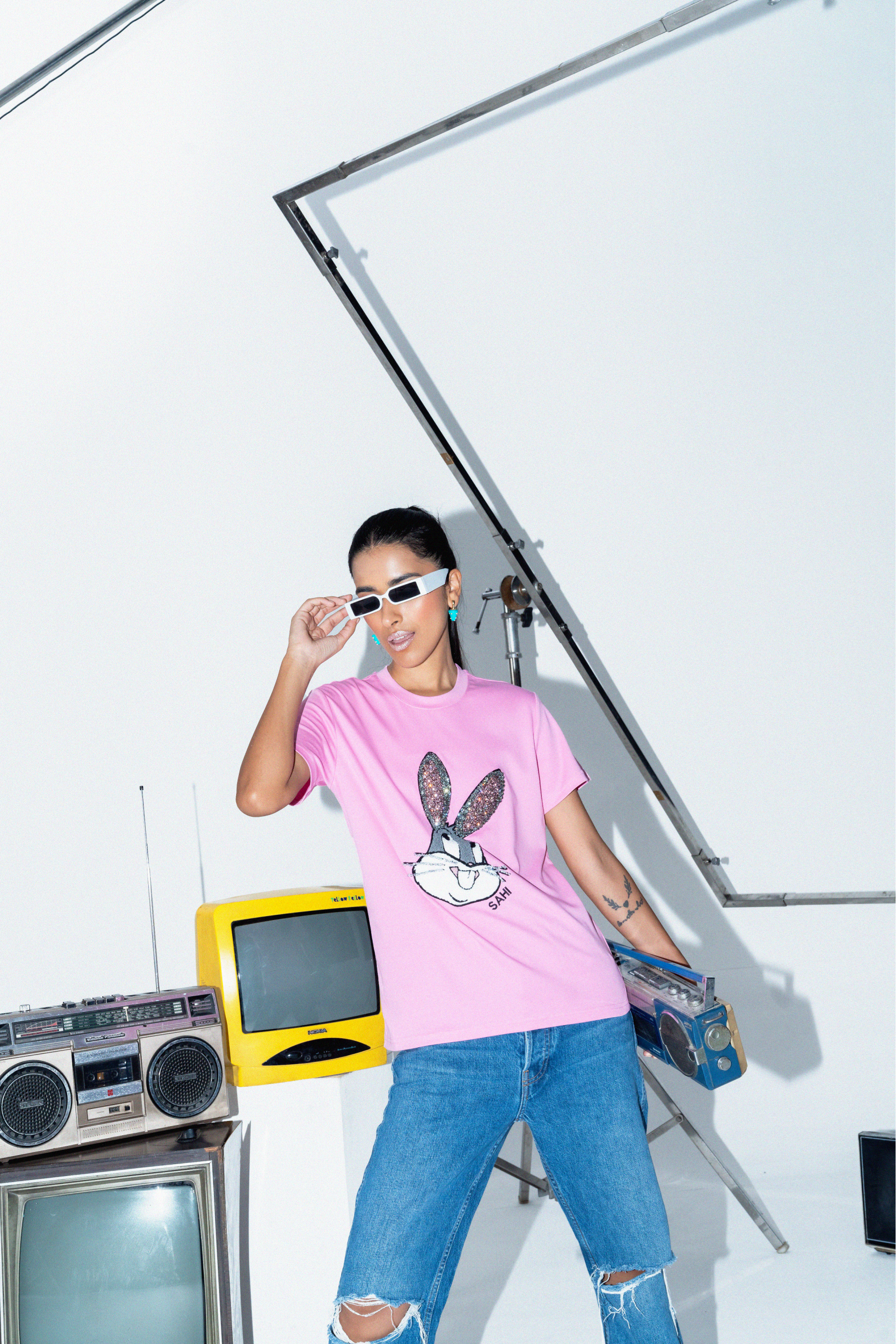 Sahi London “The Rabbit” Graphic Embroidered Women’s Cotton T-Shirt