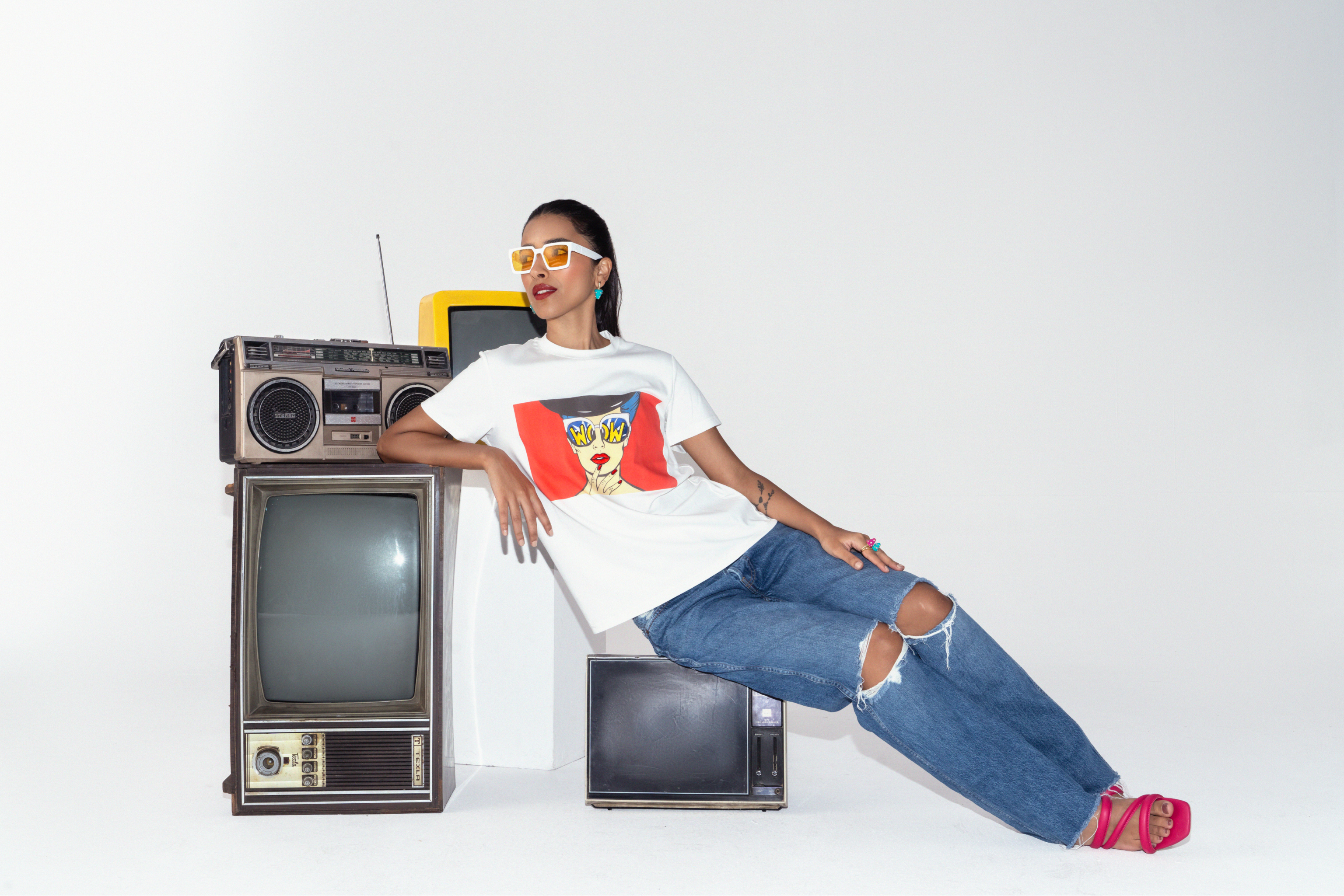 Sahi London Pop Art 411 Hand-Embroidered Women’s Cotton T-Shirt