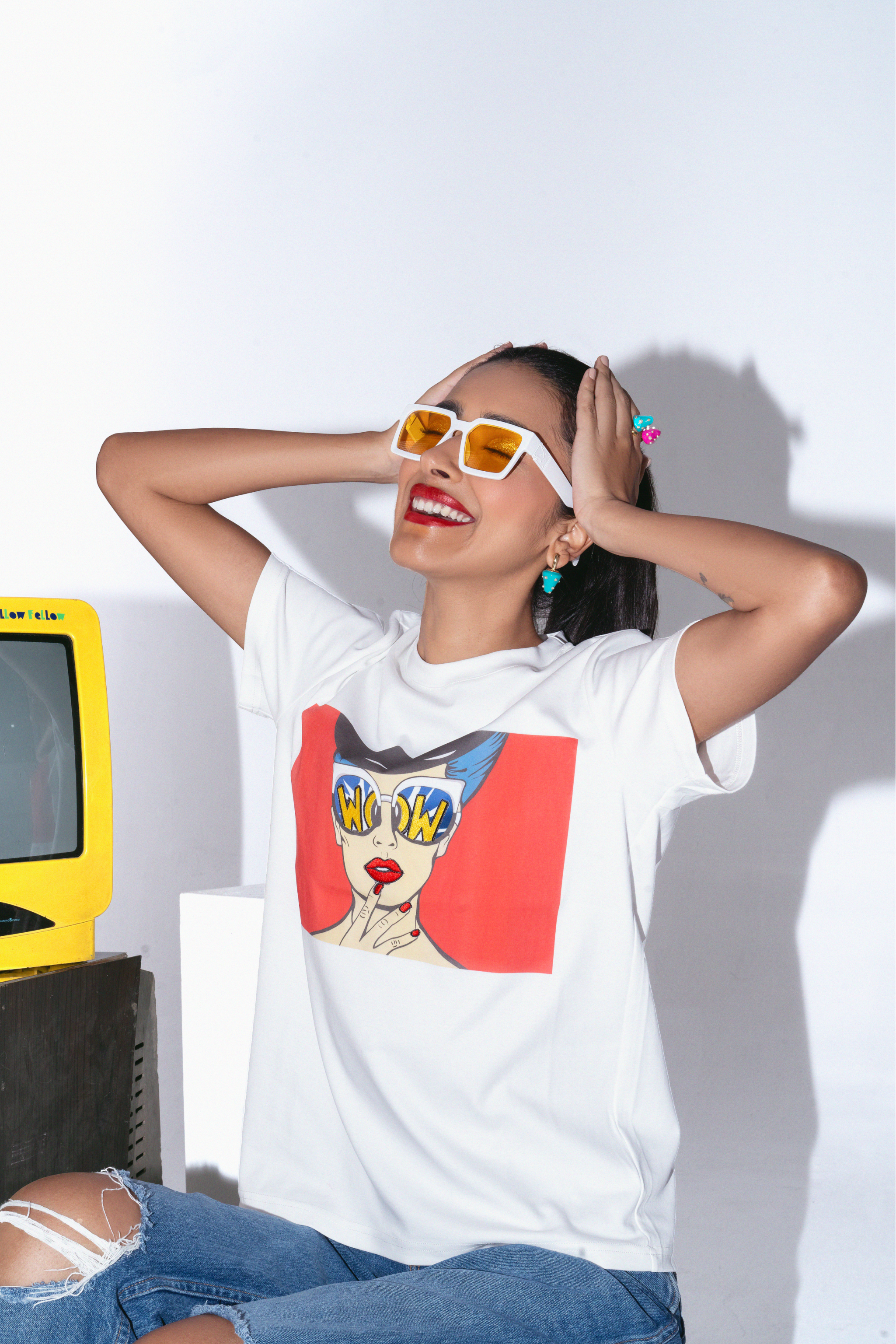 Sahi London Pop Art 411 Hand-Embroidered Women’s Cotton T-Shirt