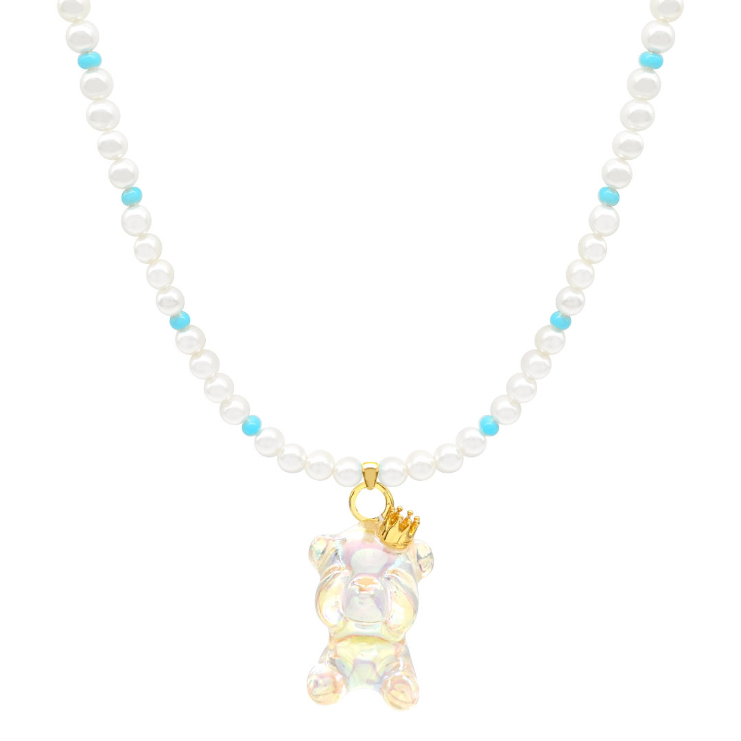 Sahi Pearl Chain White Transparent Bear Necklace